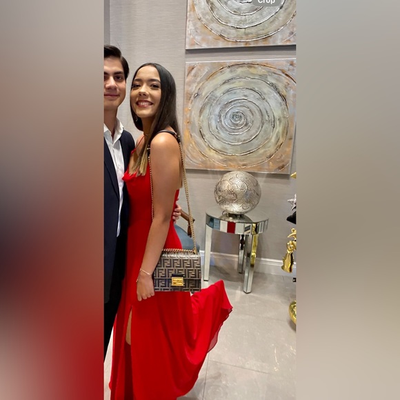 Long Formal Red Dress with leg slit - Picture 7 of 8